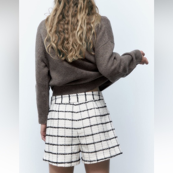 ZARA SET TEXTURED WEAVE PLAID CROPPED JACKET AND SHORTS - Picture 7 of 12